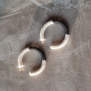 INK + ALLOY Ivory and Black Seed Beed Hoop Earrings